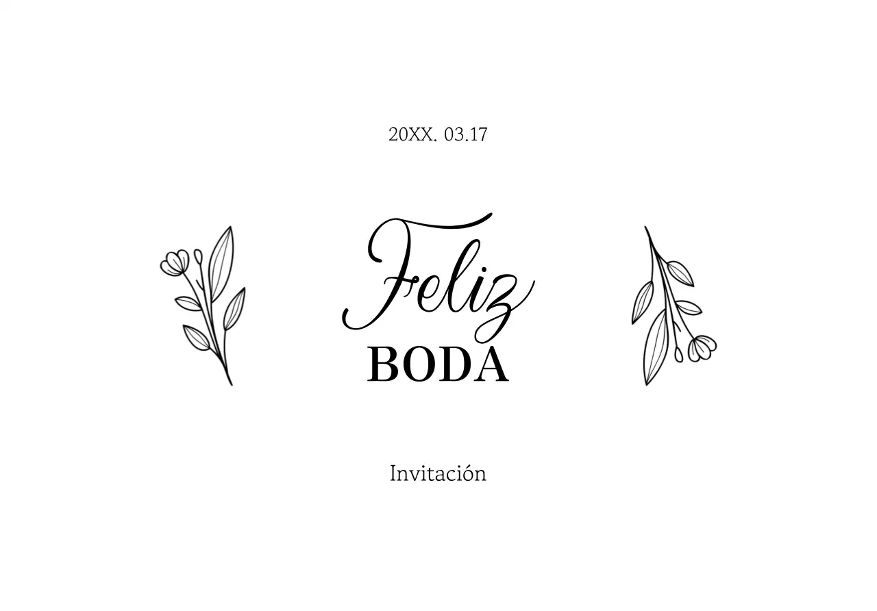 Un elegante sobre de invitación de boda con texto en negro e ilustraciones florales.