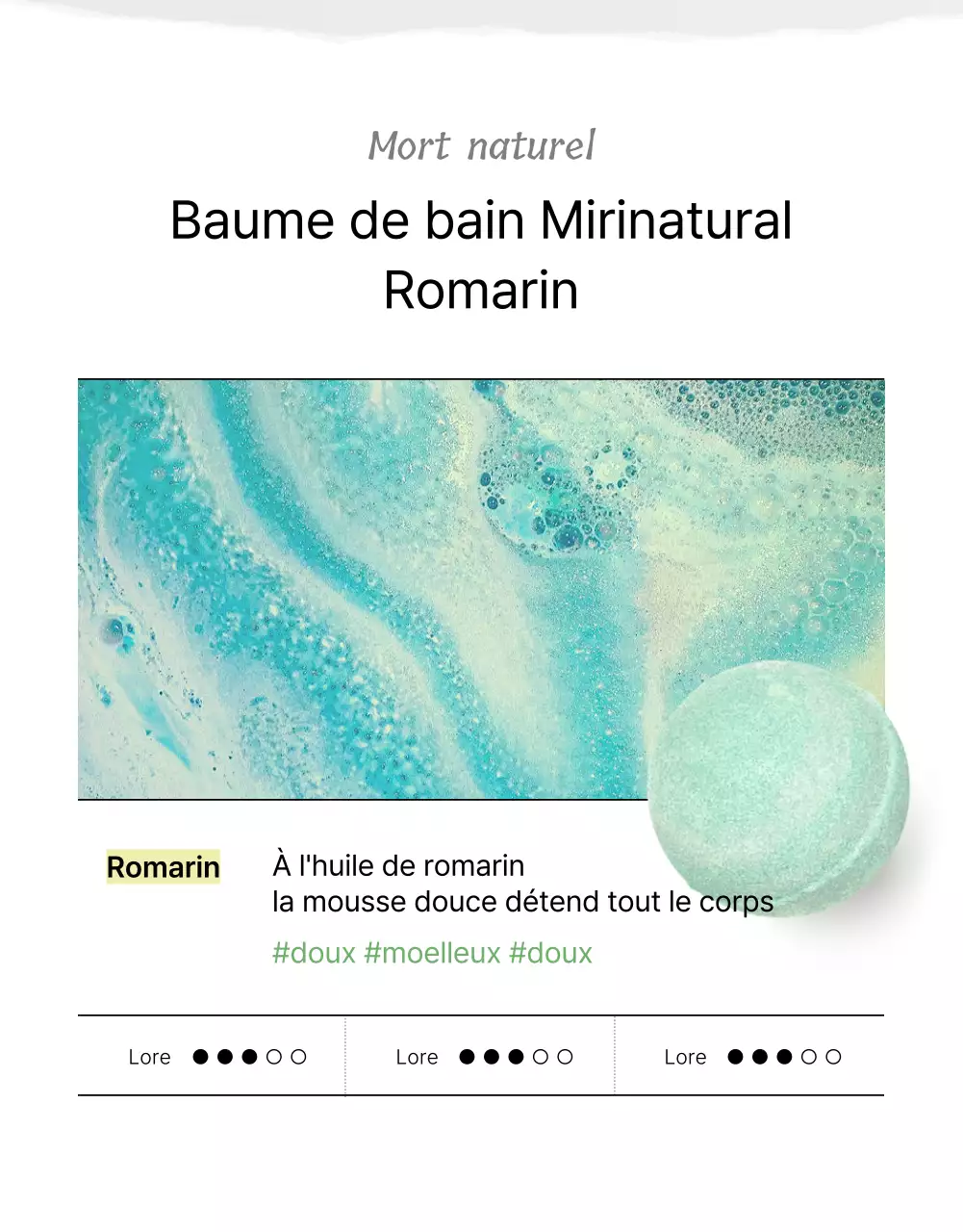 Page de vente de bombes de bain d'aspect naturel avec des palmiers verts