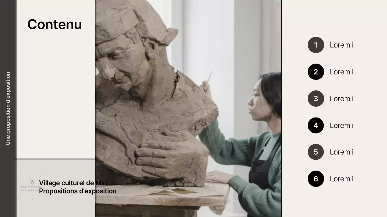 Proposition d'exposition avec des accents de grille beige-noir