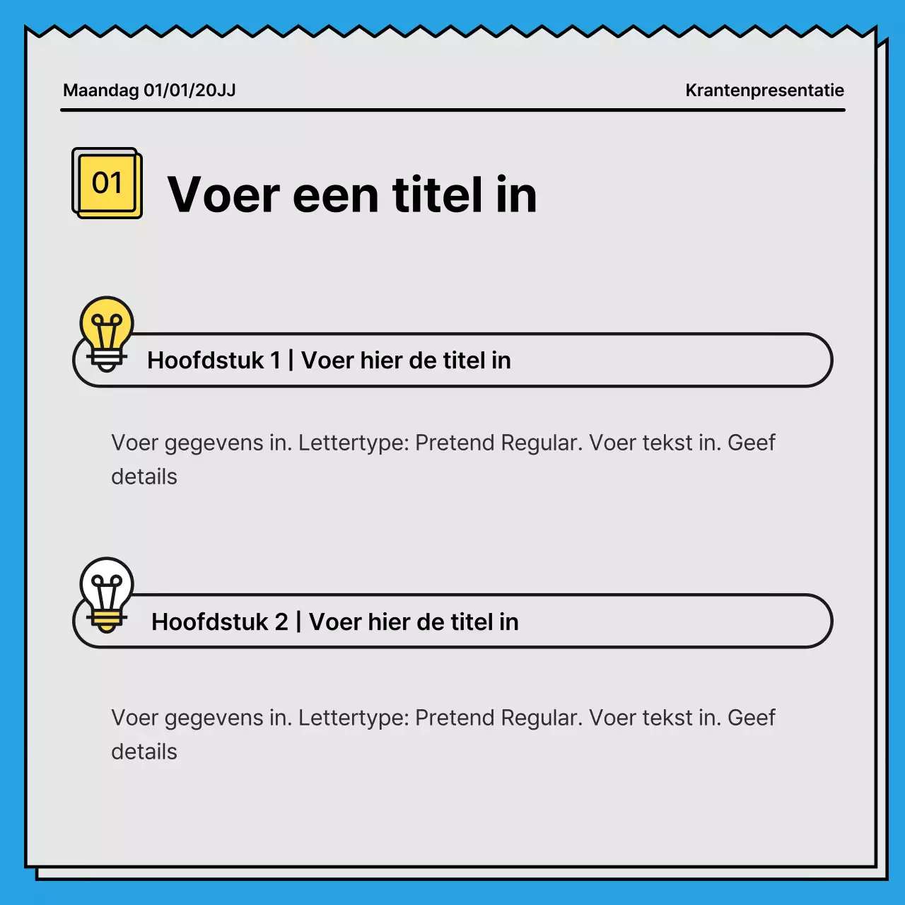 Gedurfd, opvallend kaartnieuws in een krantenconcept met gele en lichtblauwe accentkleuren