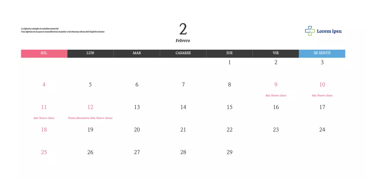 Calendario con imágenes eclesiásticas edificantes