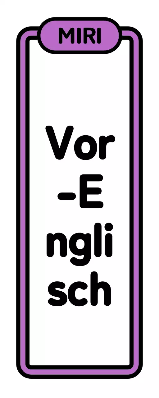 Ein einfaches Schulschild mit schwarzem, weißem, grünem und violettem vor-englischem Text und eingerahmten Illustrationen.