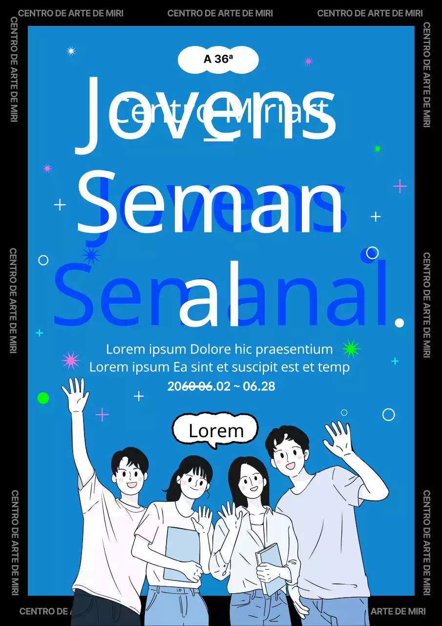 Conceito ilustrado a preto e azul para material promocional de claques juvenis