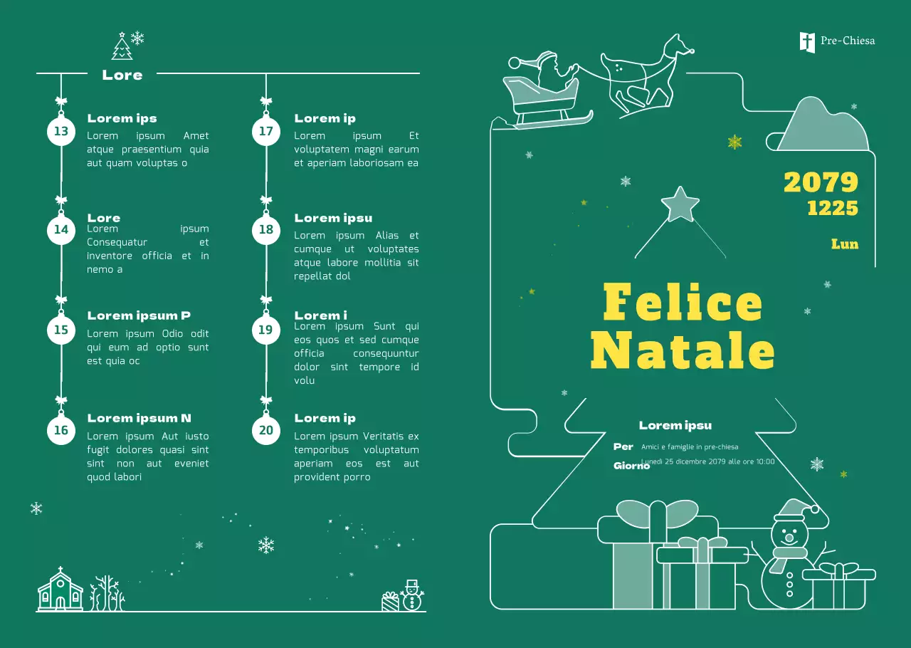 Opuscolo a colori verdi per gli eventi natalizi in chiesa