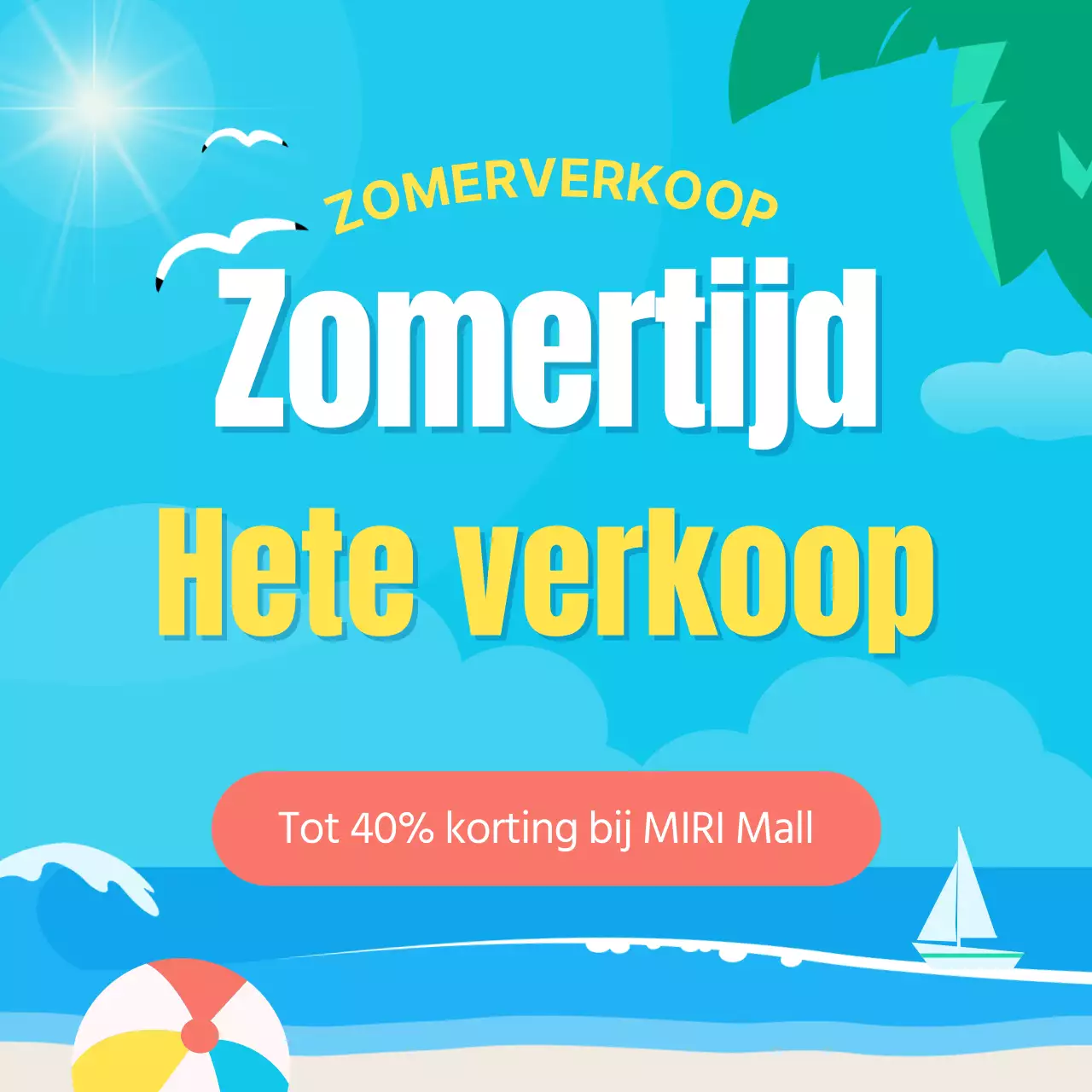 Promoot een tropische zomeruitverkoop in blauw en geel