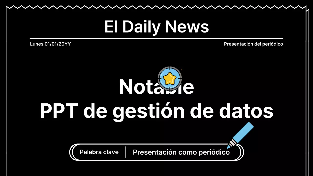 Presentación llamativa con líneas atrevidas en un concepto de periódico sobre fondo negro