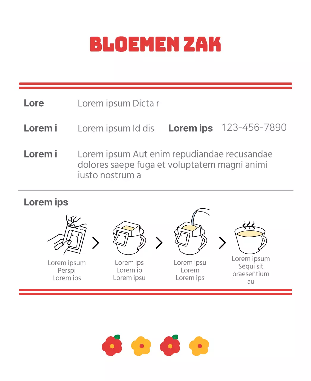 Bloemen theezakjes met rode en oranje bloemillustraties