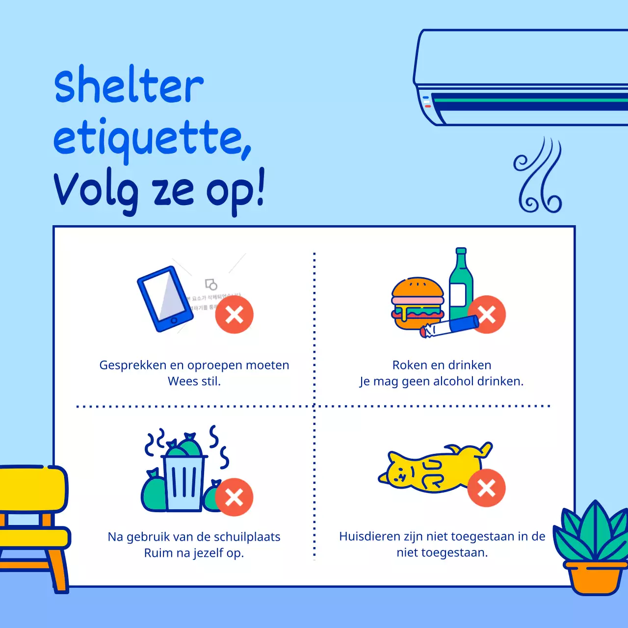 Zomer hittegolf onderdak schema outreach met schattige en eenvoudige karakter illustraties in lichtblauw en blauw.