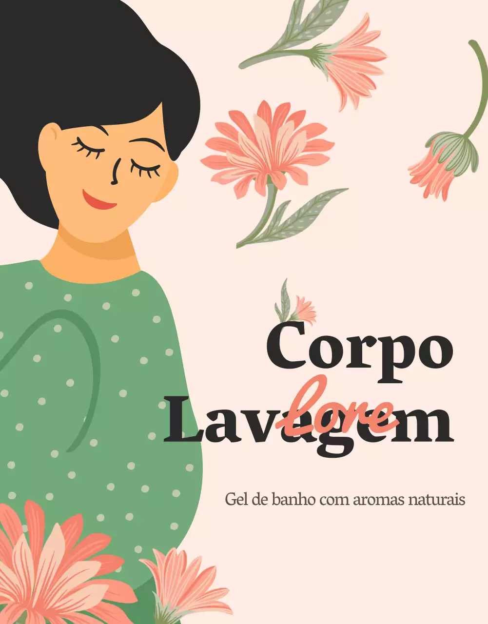 Promover um gel de banho para o corpo com uma ilustração de uma flor cor-de-rosa