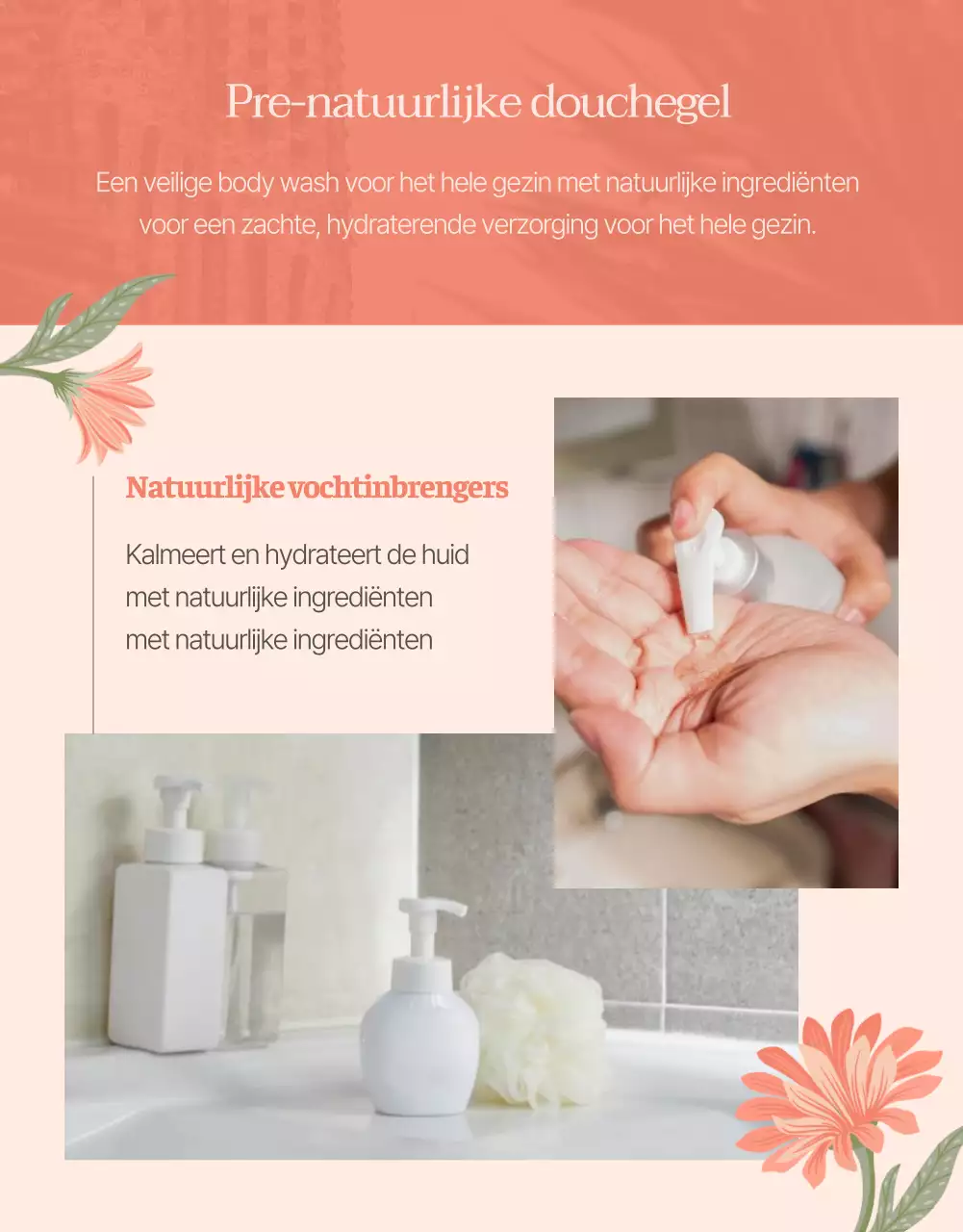 Promoot een body wash met een roze bloemillustratie