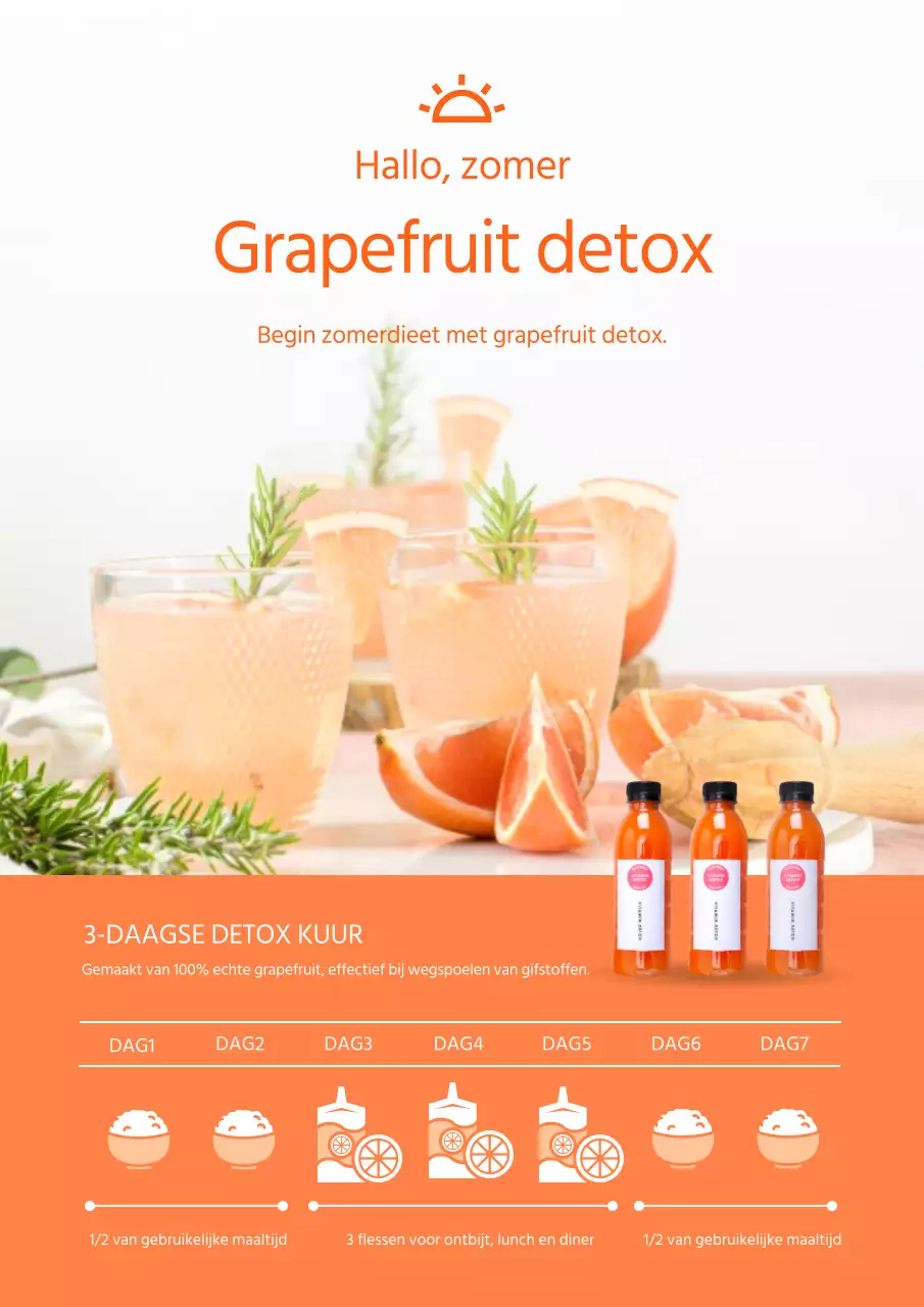 Promoot het gebruik van grapefruit detox producten in oranje kleuren