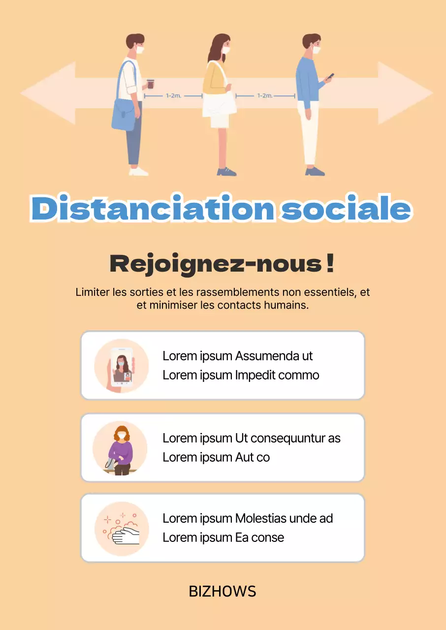 Orange bleu illustration propre guide de distanciation sociale