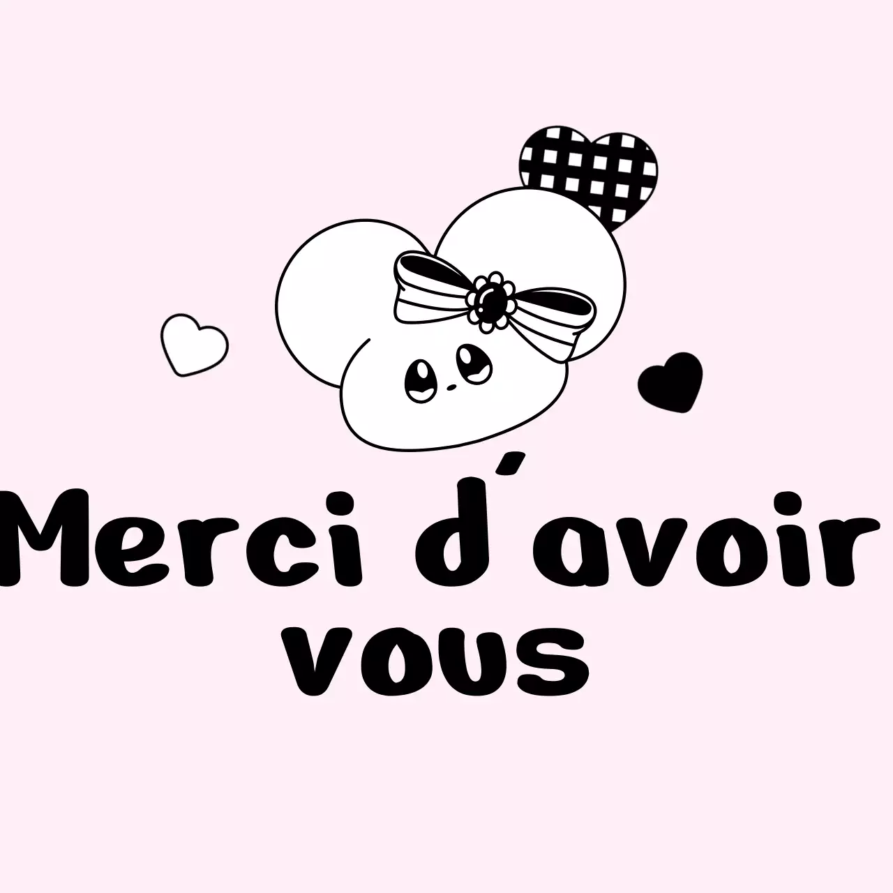 Marchandise de remerciement avec un mignon personnage de souris rose et noire.