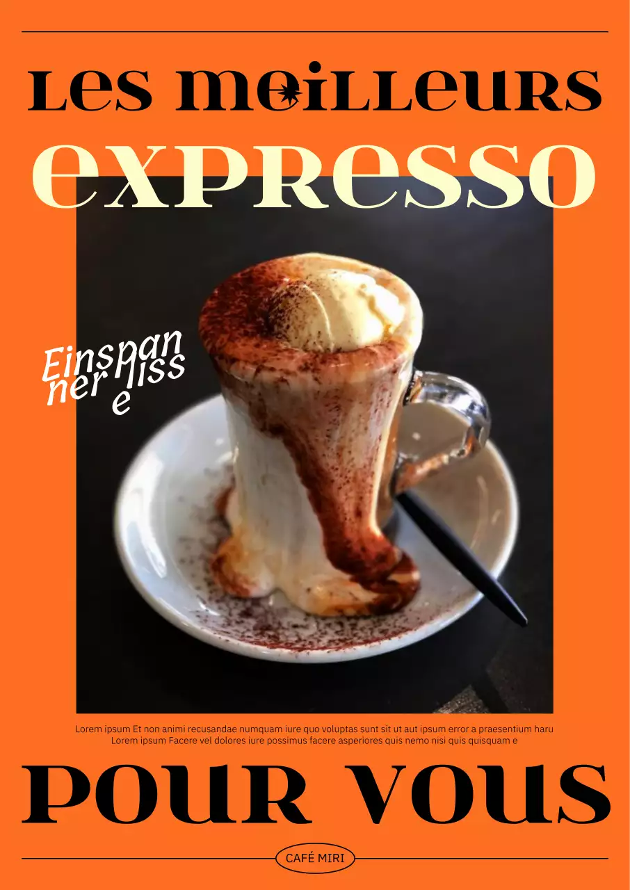 Un intérieur de café chic avec une police de caractères noire sur fond orange