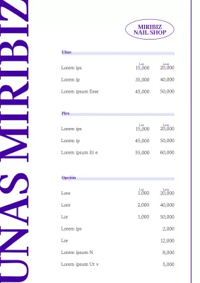 Sencillo tablero de menú de salón de manicura en morado