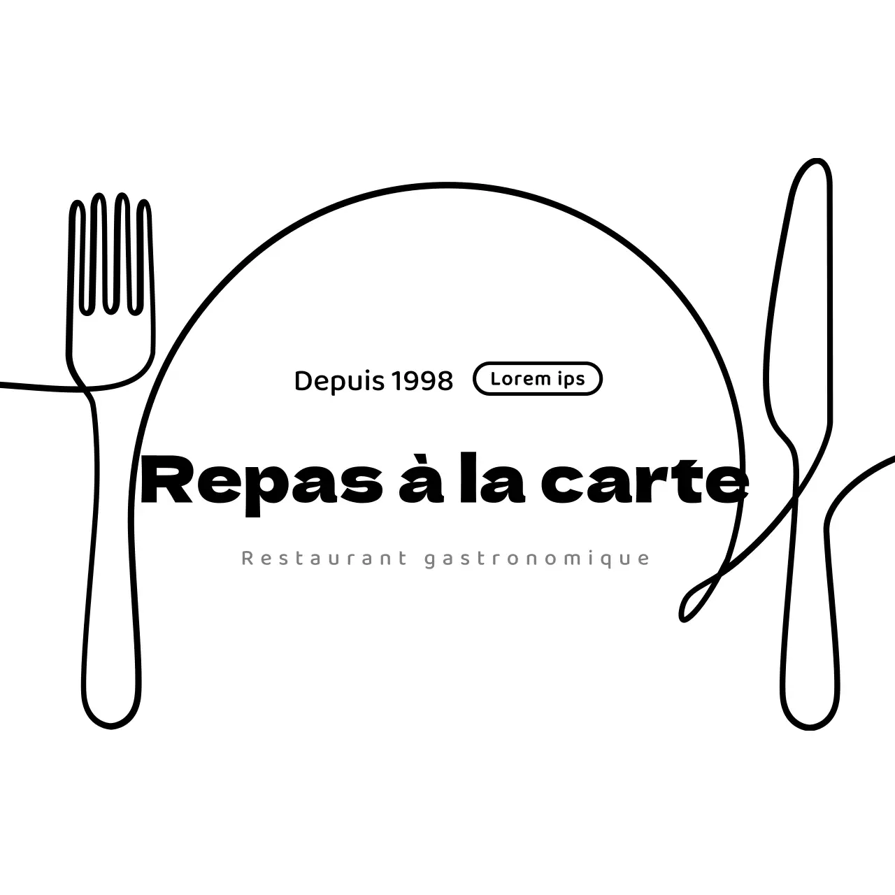 Logo simple de restaurant en blanc et noir