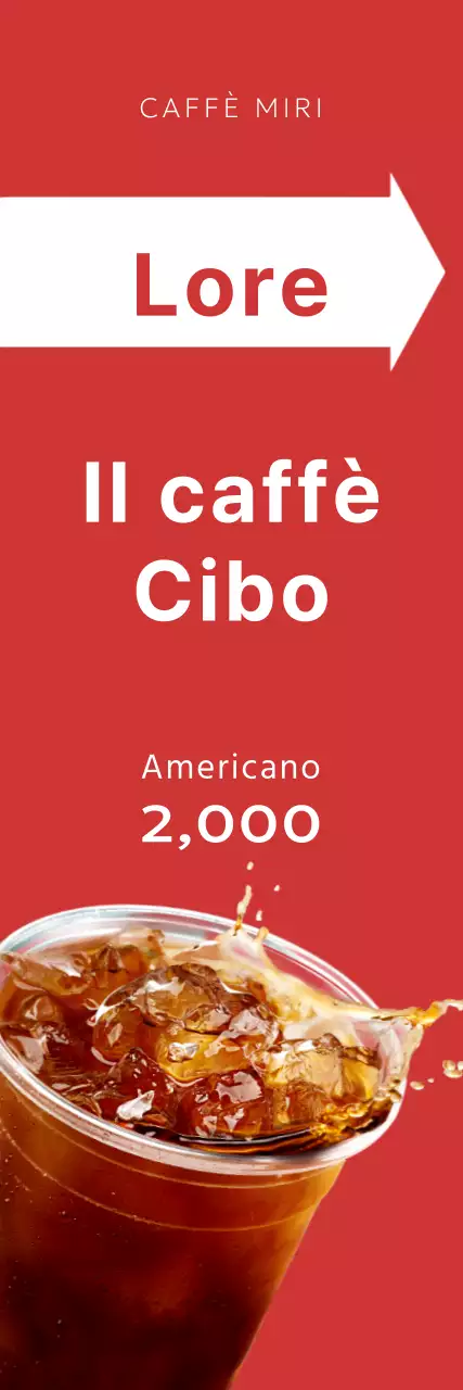 Semplice promozione di un caffè evidenziata da una freccia su sfondo rosso