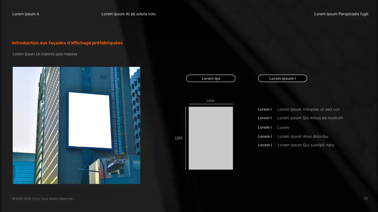 Un bâtiment noir et orange épuré, une publicité pour un produit en bref