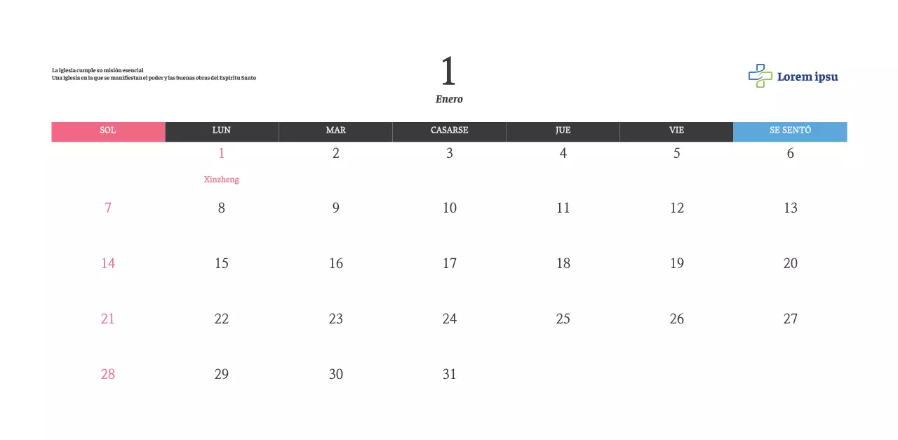 Calendario con imágenes eclesiásticas edificantes