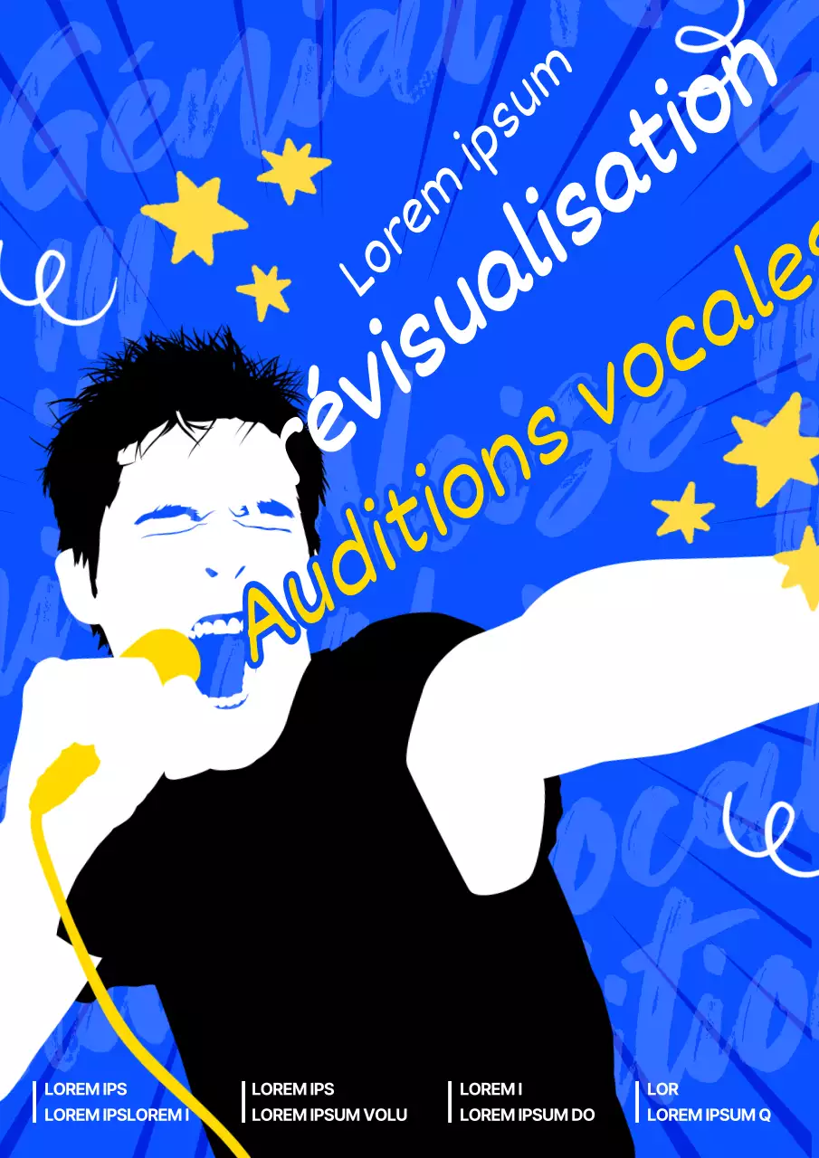 Illustration d'un jeune homme sur un fond bleu Audition vocale