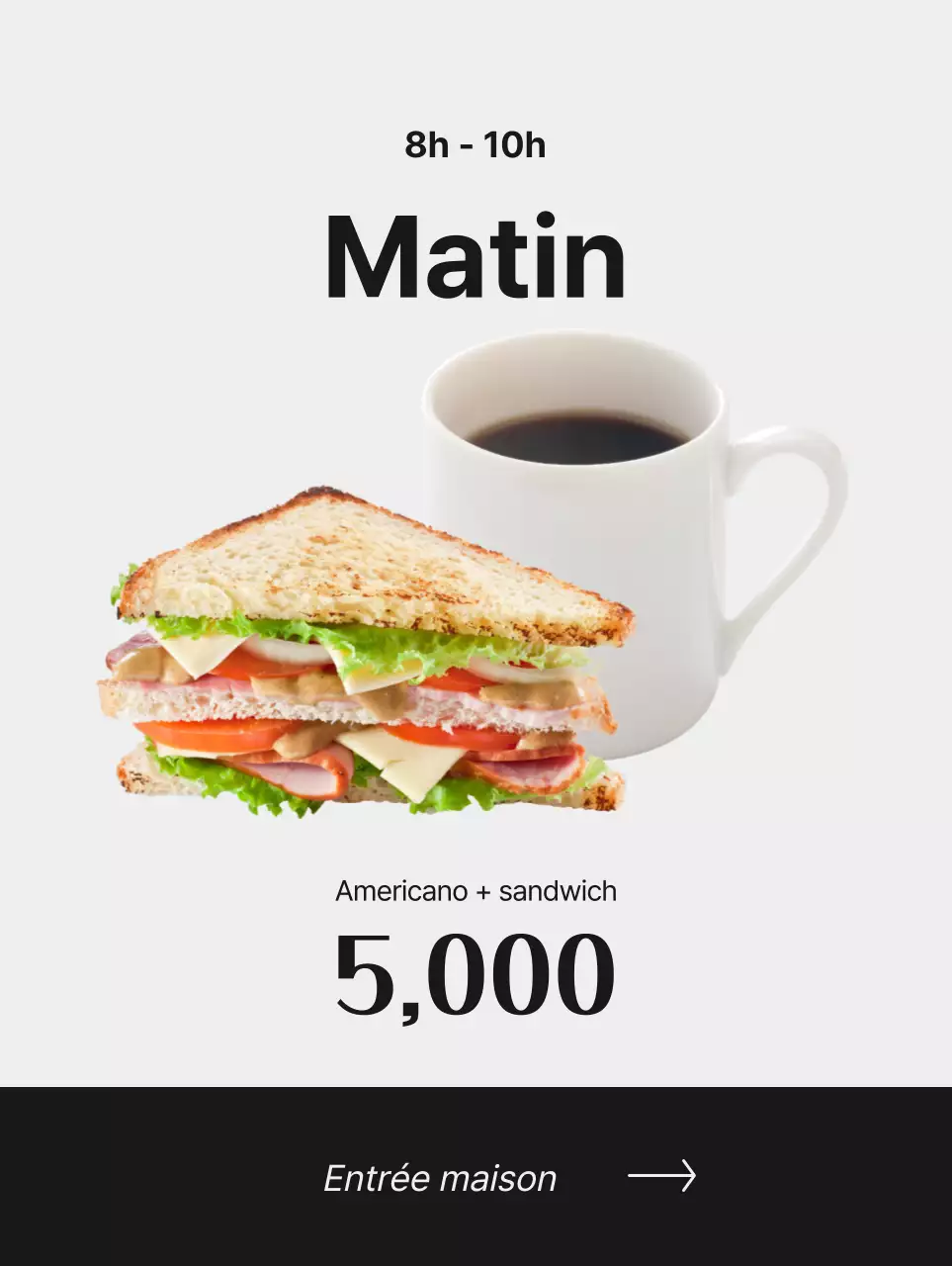 Faites la promotion de votre café avec des images de café et une police de caractères noire pour un look épuré.