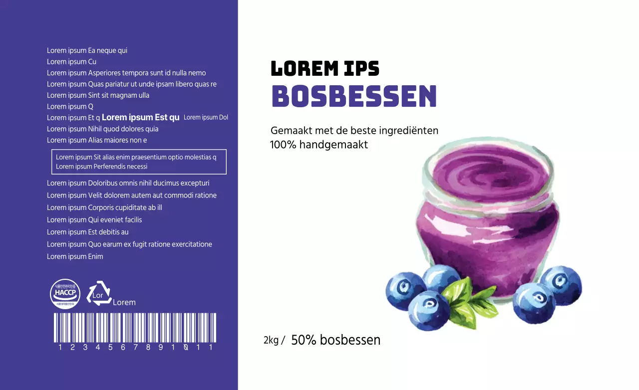 blauwe illustratie bosbessenjam voedselinformatiedisplay