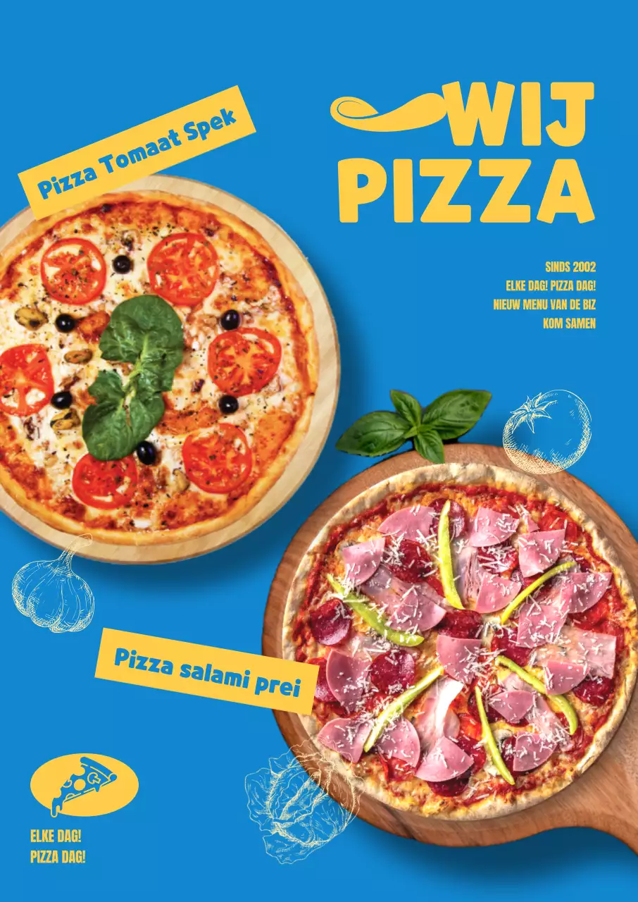 Promoot een nieuw pizzamenu met een coole vibe