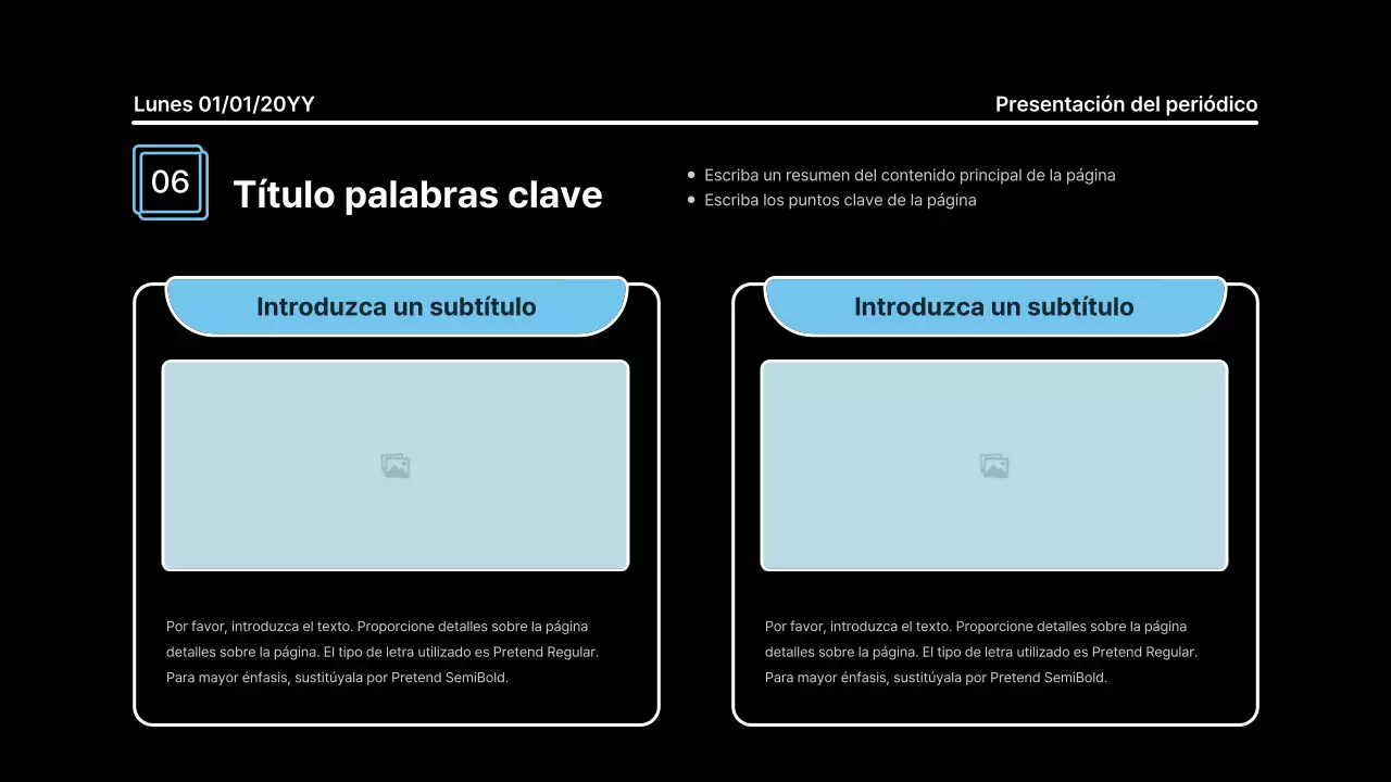 Presentación llamativa con líneas atrevidas en un concepto de periódico sobre fondo negro