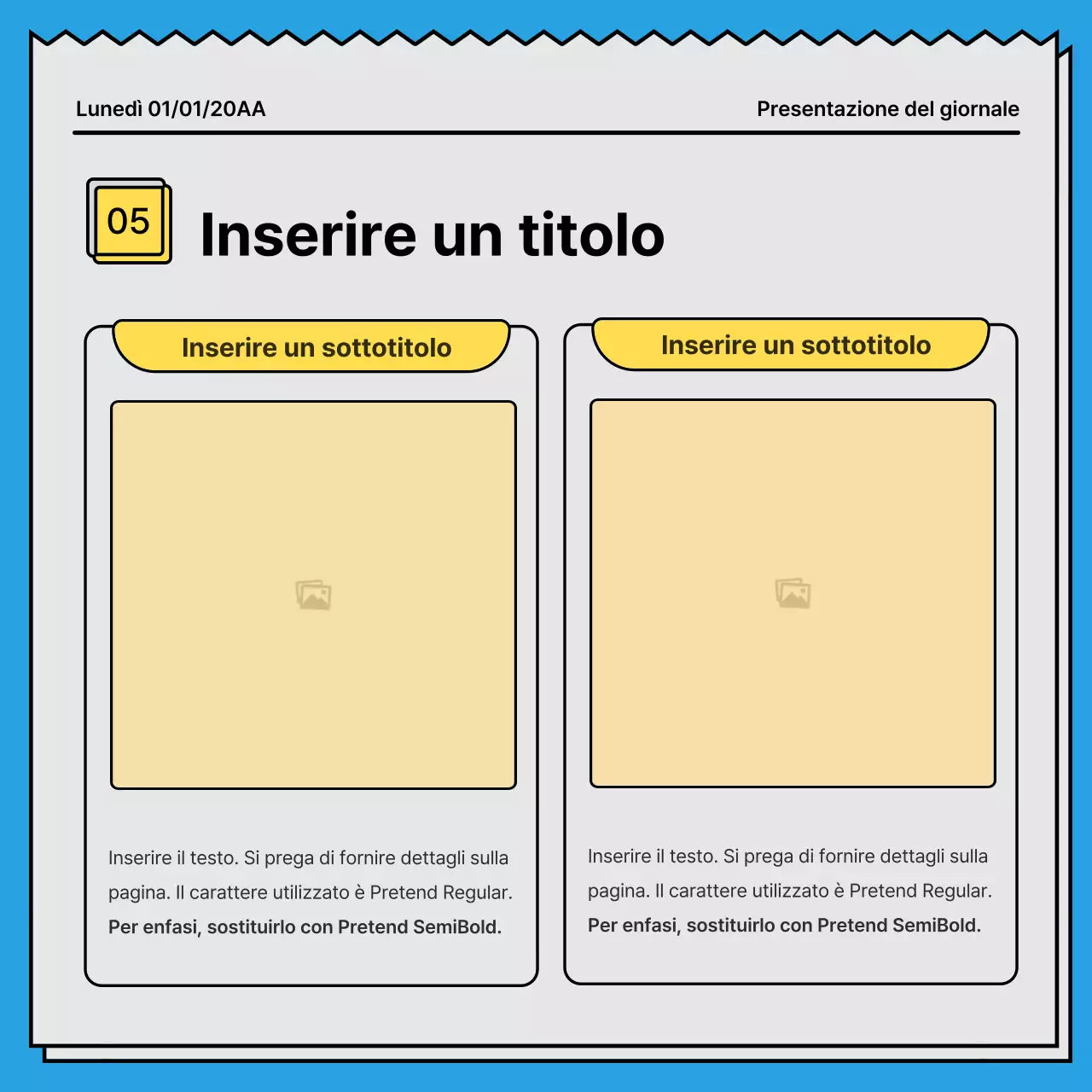 Cartolina di notizie in grassetto, che attira l'attenzione, con un concetto di giornale e colori d'accento gialli e azzurri.
