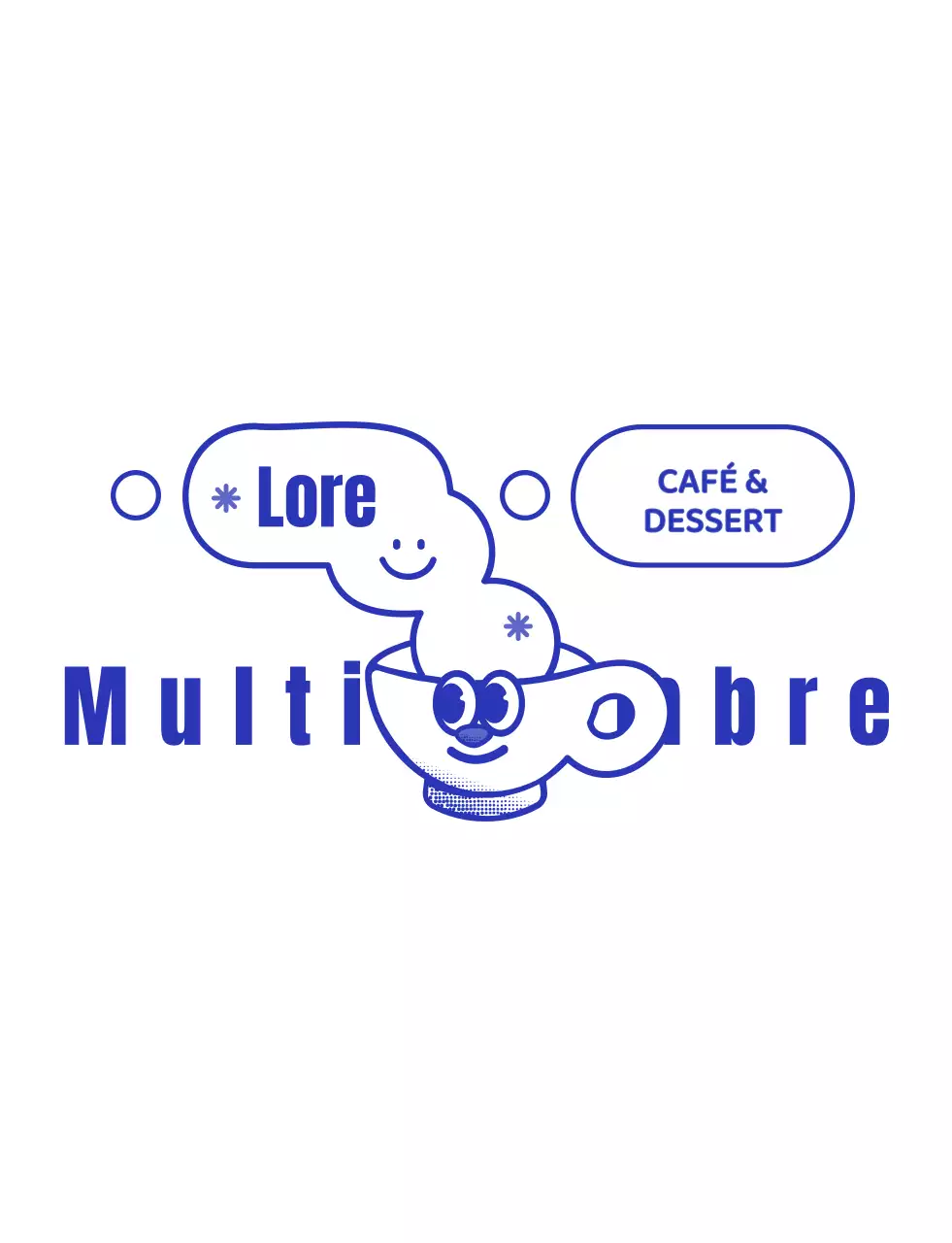 Logo d'un café bleu marine et blanc avec un joli personnage