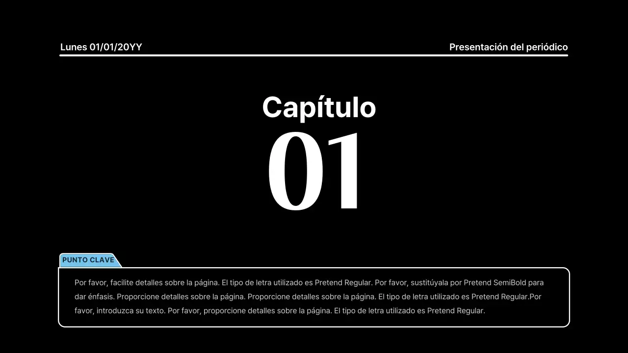 Presentación llamativa con líneas atrevidas en un concepto de periódico sobre fondo negro