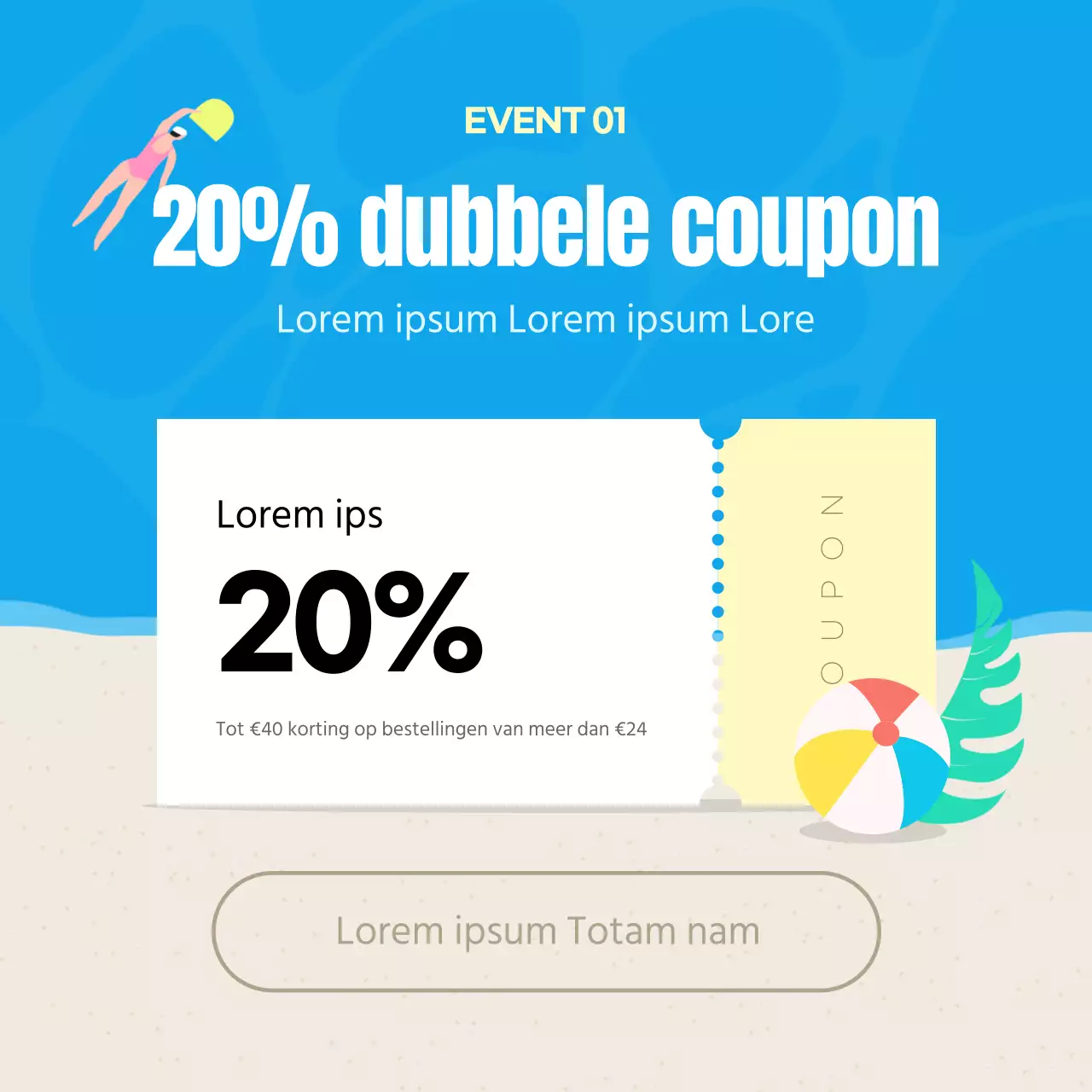 Promoot een tropische zomeruitverkoop in blauw en geel