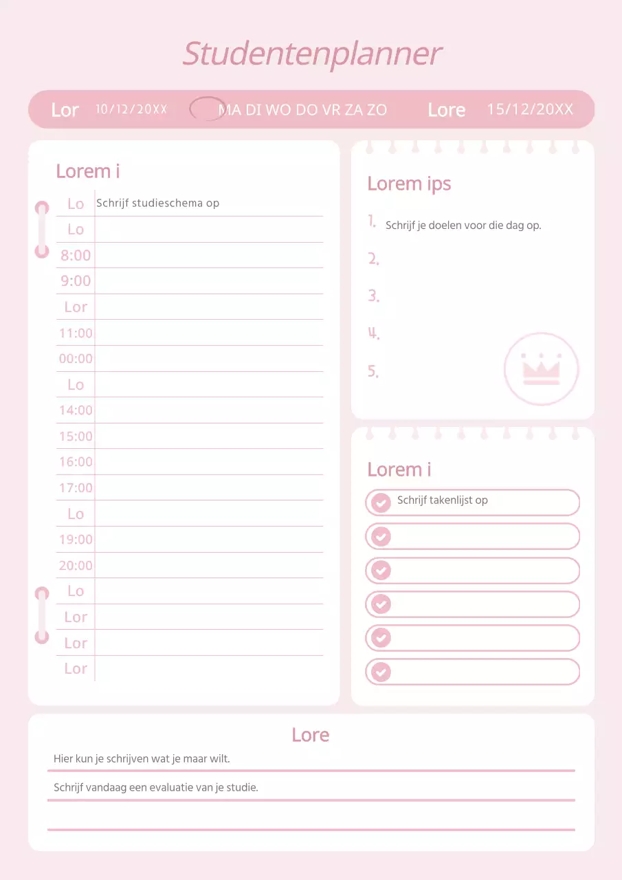 Nette roze studieplan documentatie