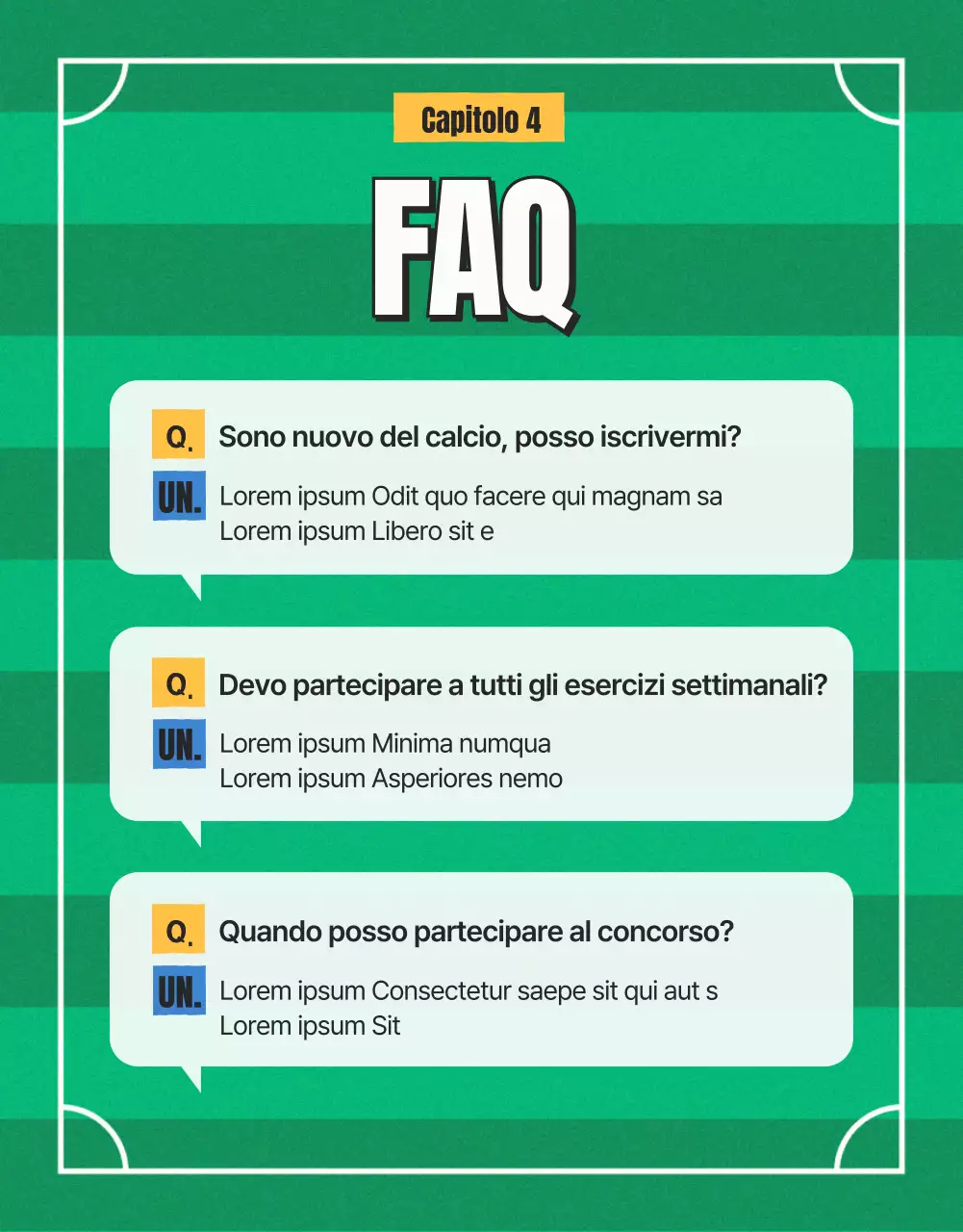 Annuncio di reclutamento per il calcio femminile in verde e giallo