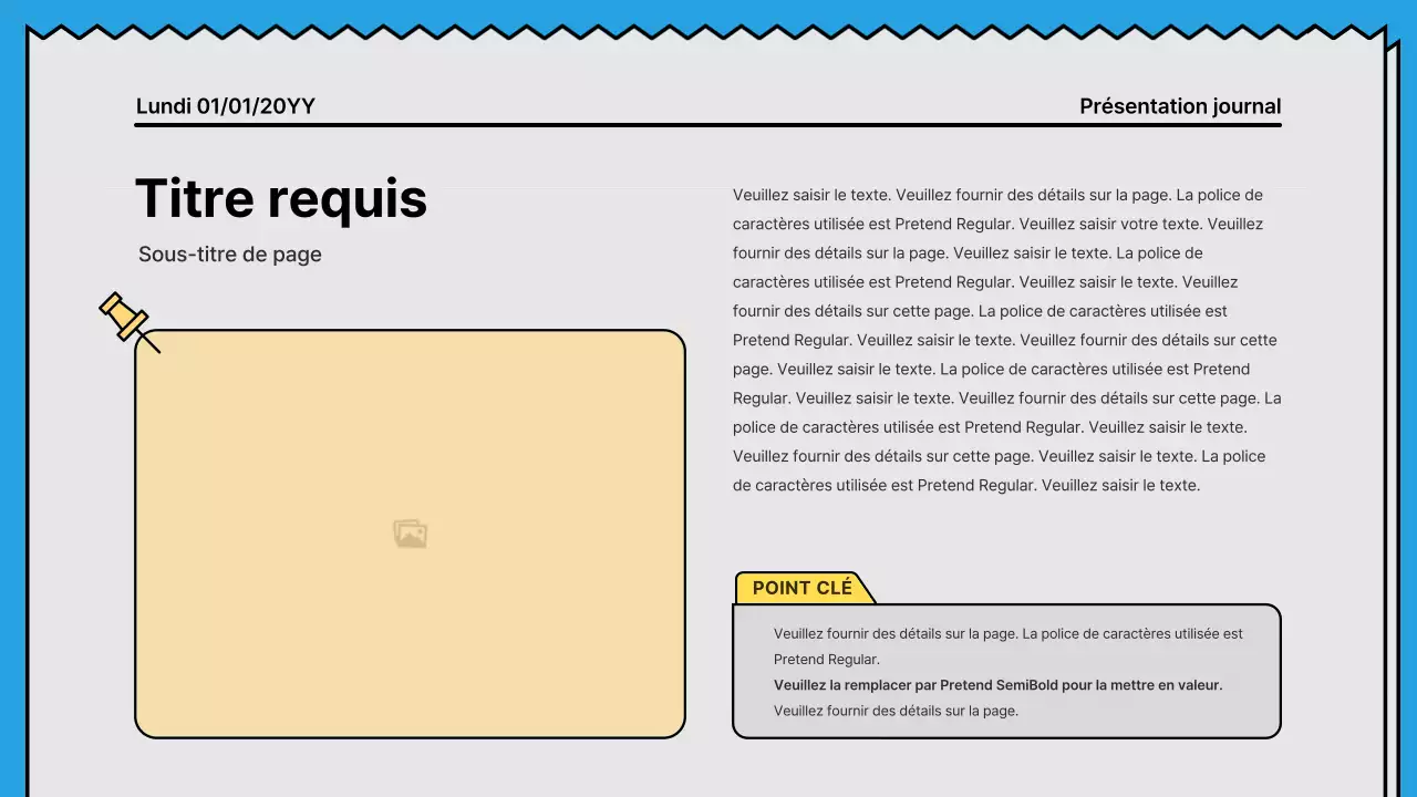 Lignes audacieuses et présentation attirant l'attention dans un concept de journal avec des couleurs d'accent jaune et bleu clair
