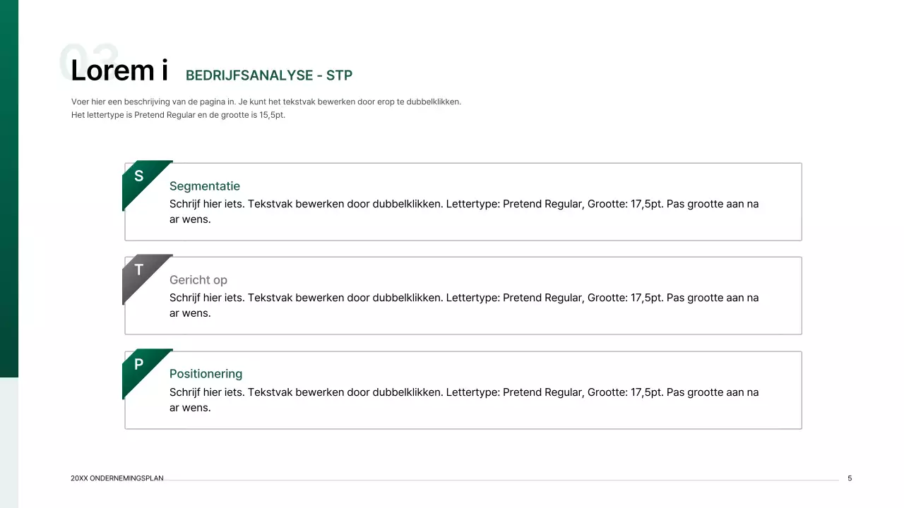 Presentatiepakket voor ondernemingsplan met een indexconcept met kleurverloop in groen