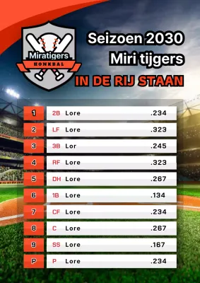 Startopstelling honkbal in oranje