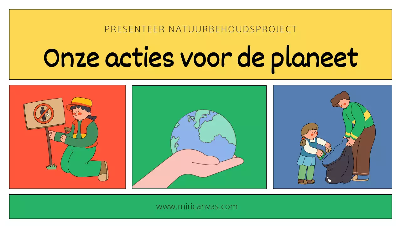 Een moderne, gele en groene presentatie over milieubescherming