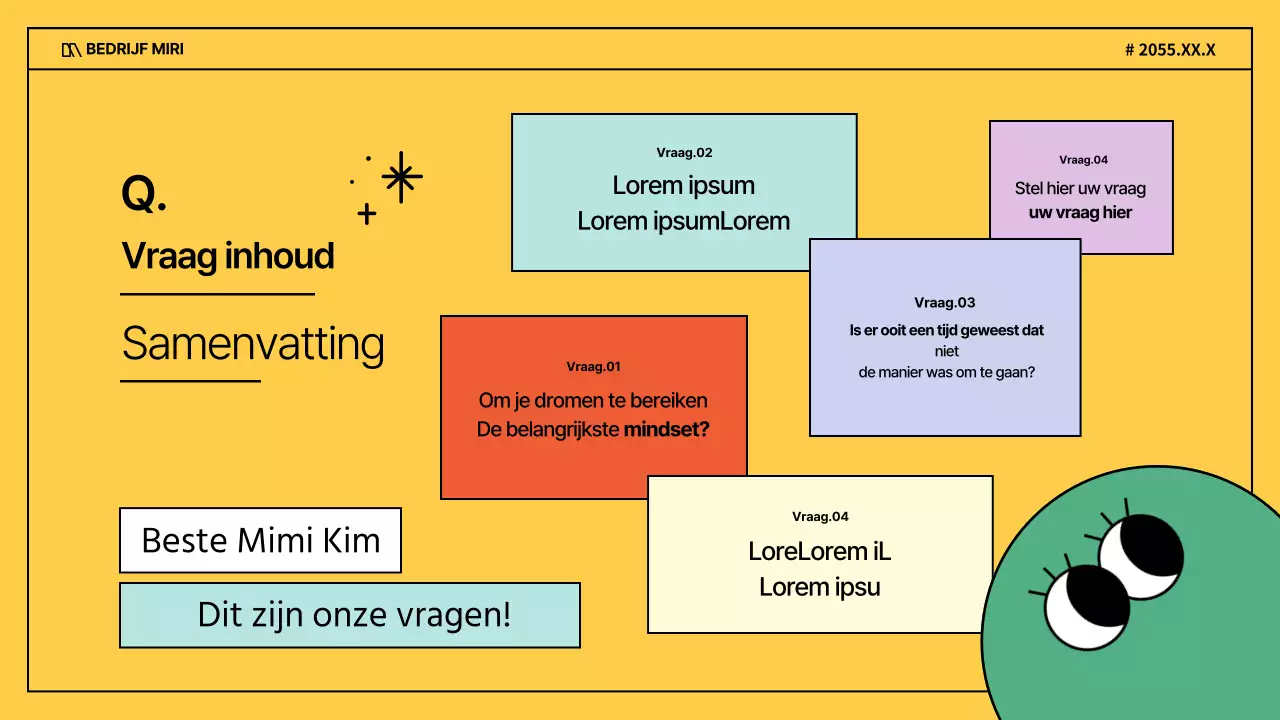 Een kitscherig zakelijk interview in paars en geel