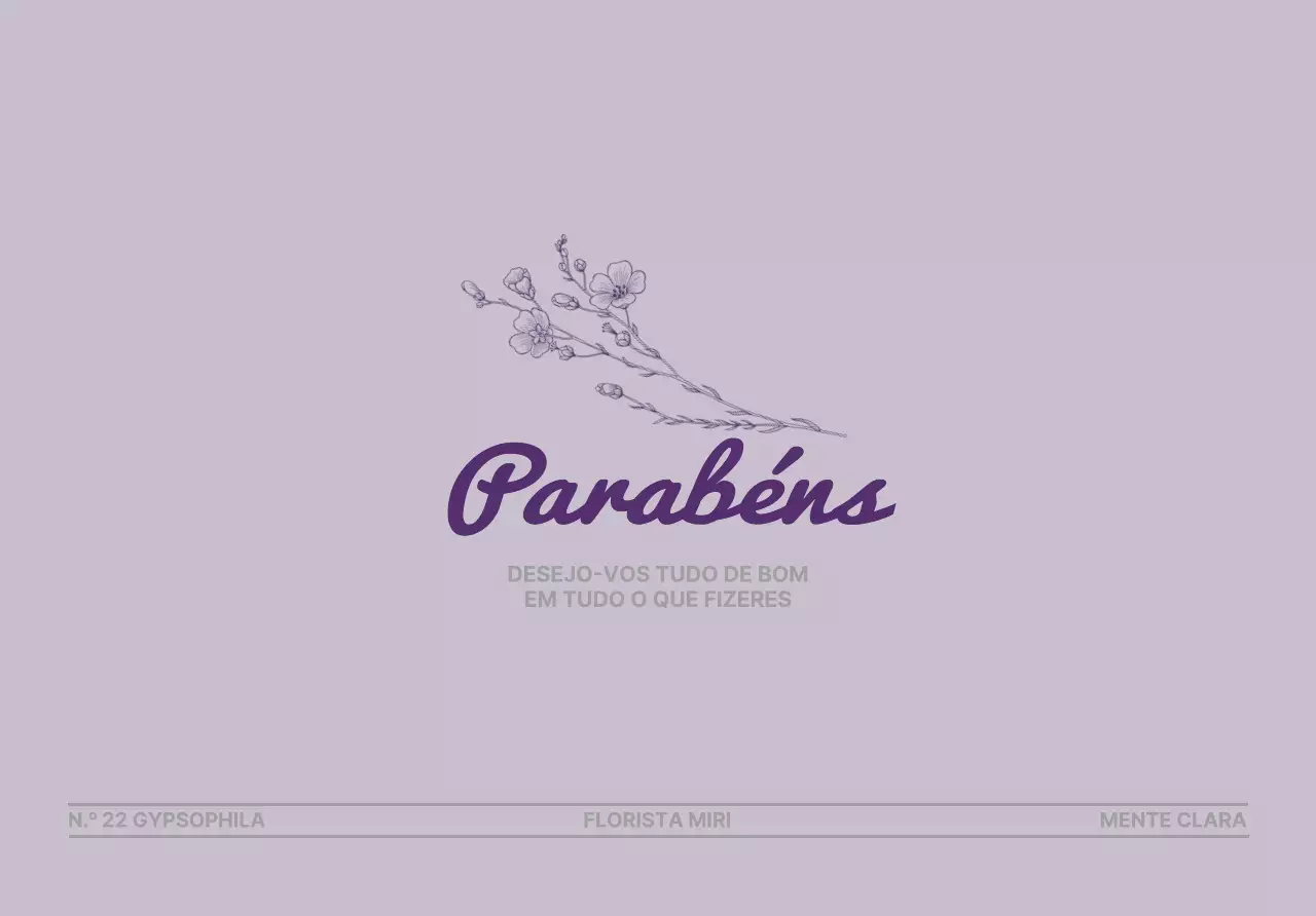 Um presente de felicitações de florista com uma ilustração de linha floral roxa