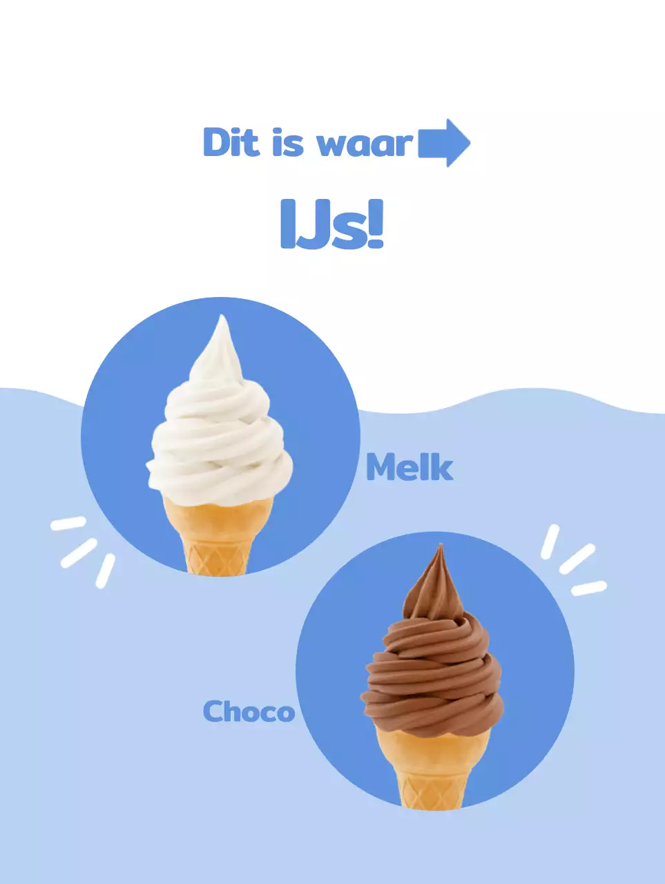 Promoot een strak, schattig ogend menu met wit ijs op een lichtblauwe achtergrond