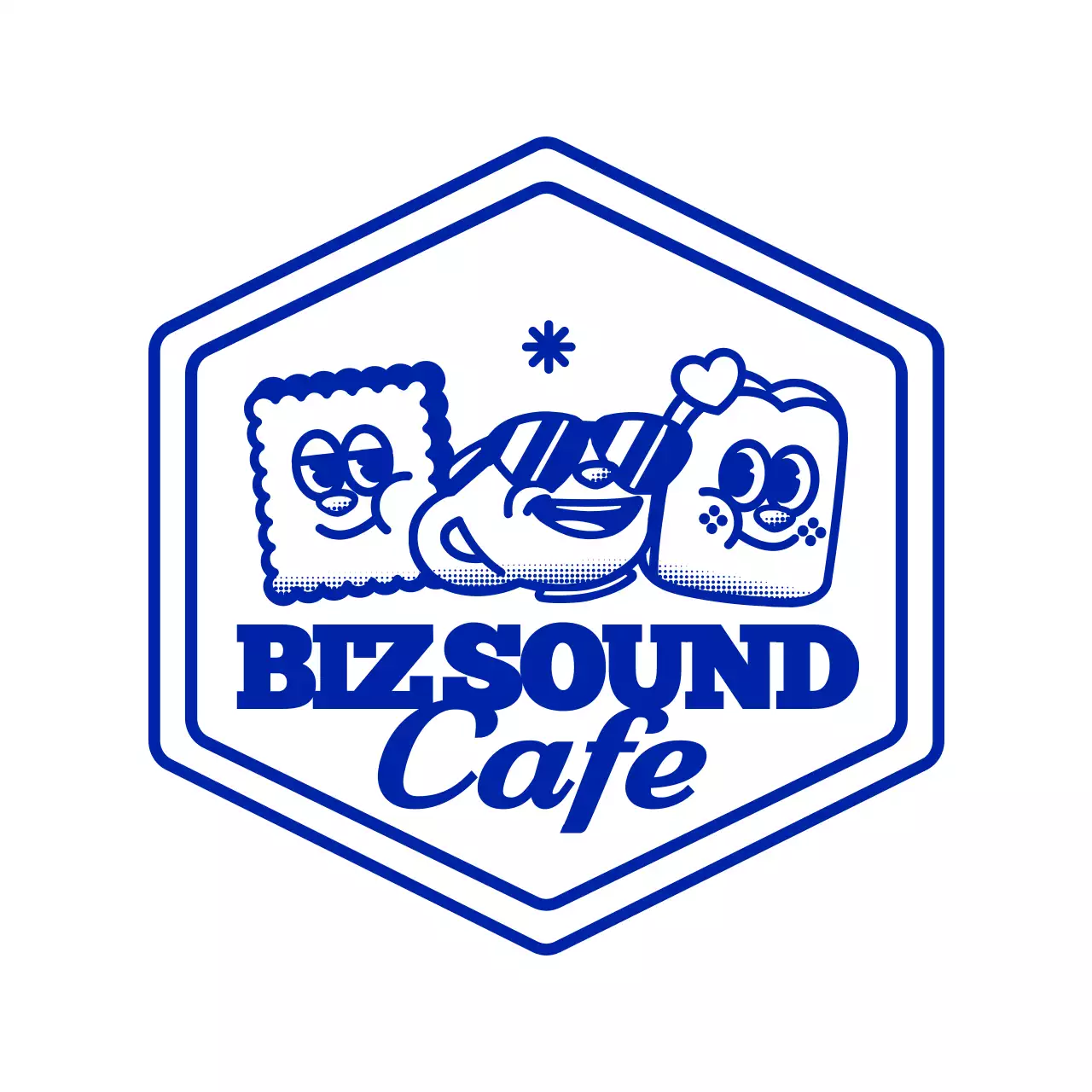 藍色のシンプルでかわいいイラストアンブレムロゴスタイルカフェのロゴマーク