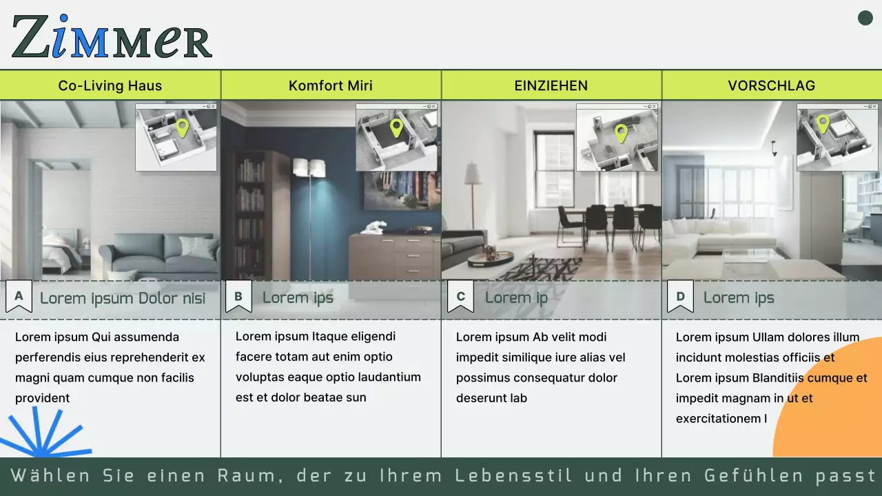 Vorschlag für ein gemeinsames Wohnhaus mit abgemilderten grünen Fotos und Linien