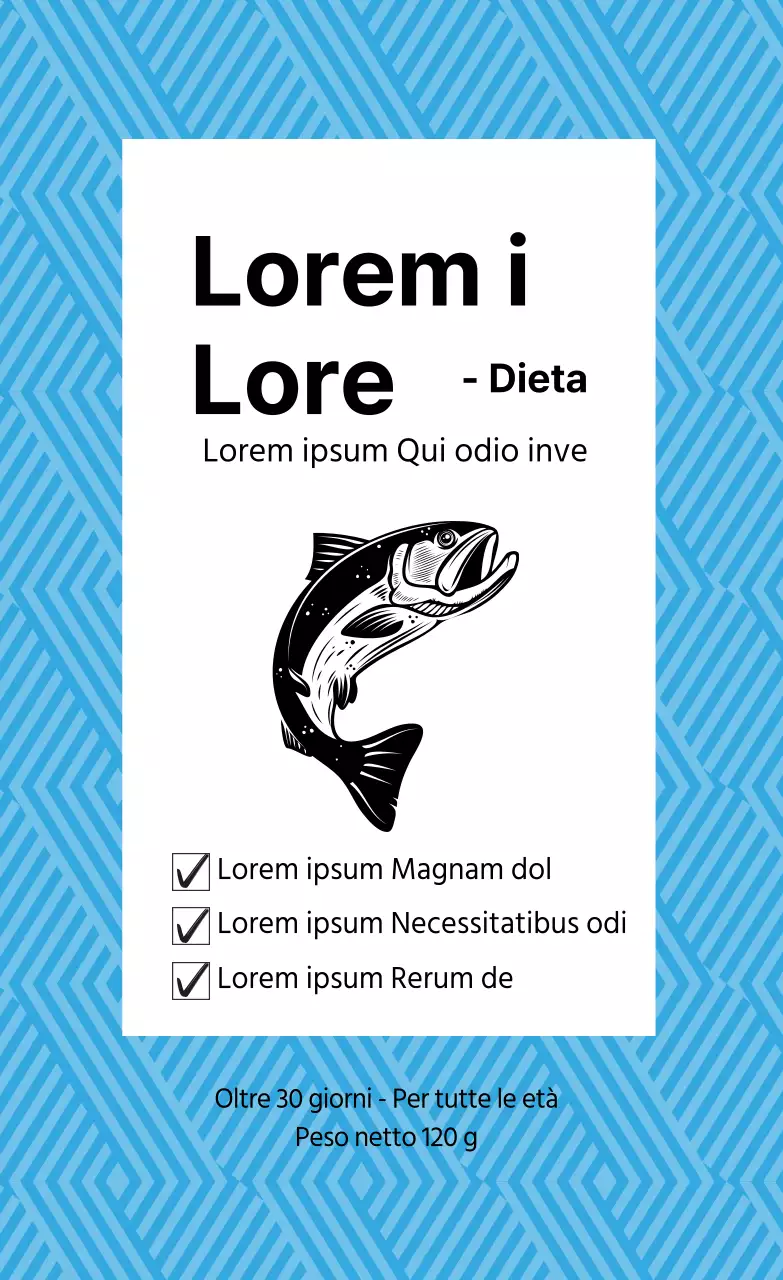 Etichetta per crocchette per animali domestici con motivo illustrato blu