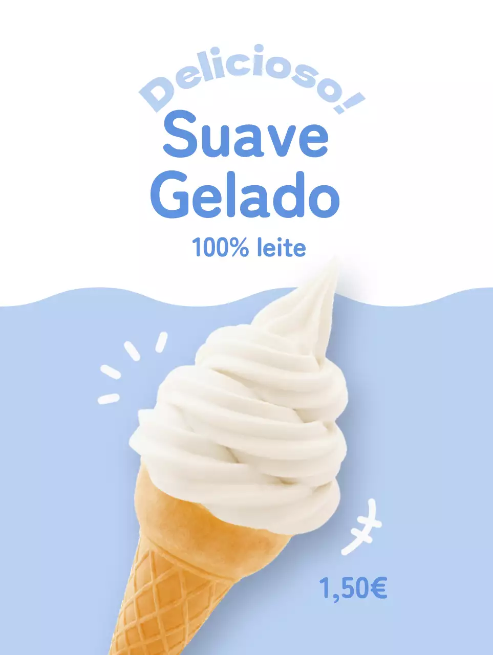 Promova um menu limpo e bonito com gelado branco sobre um fundo azul claro