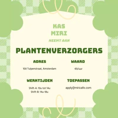 Vacature met groene pastel ruitjes achtergrond en bloemendecoratie V1