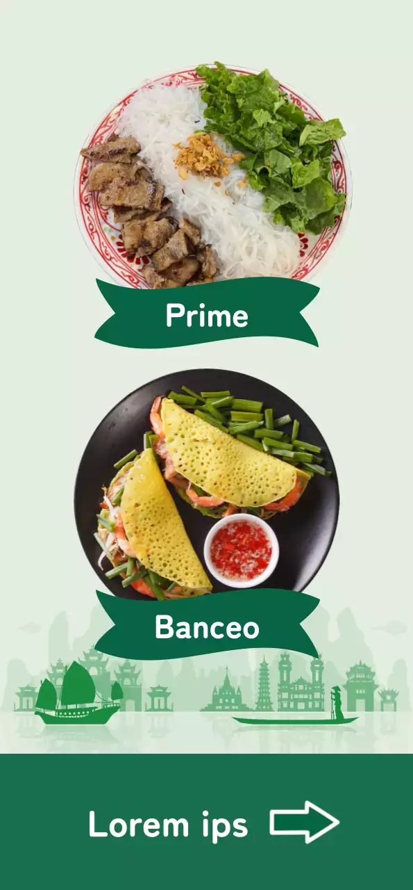 Promouvoir un menu propre avec une image de nouilles de riz aux accents verts