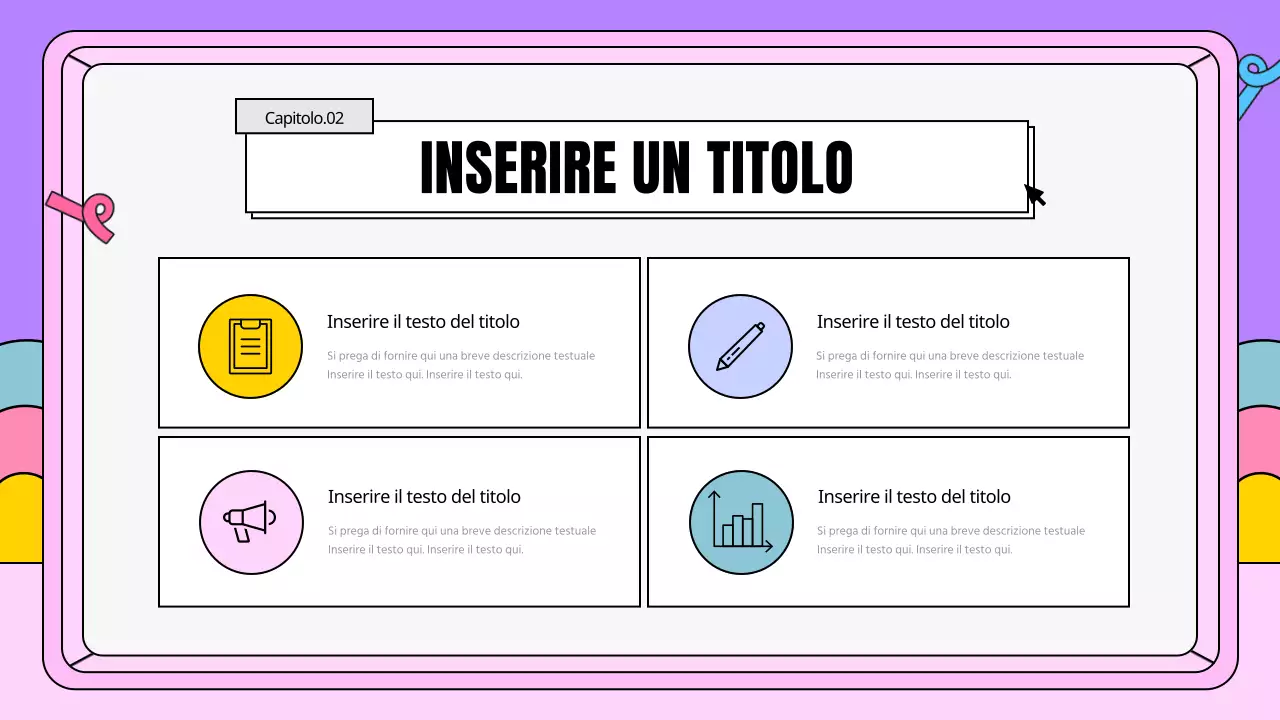 Un piano aziendale kitsch in rosa e viola