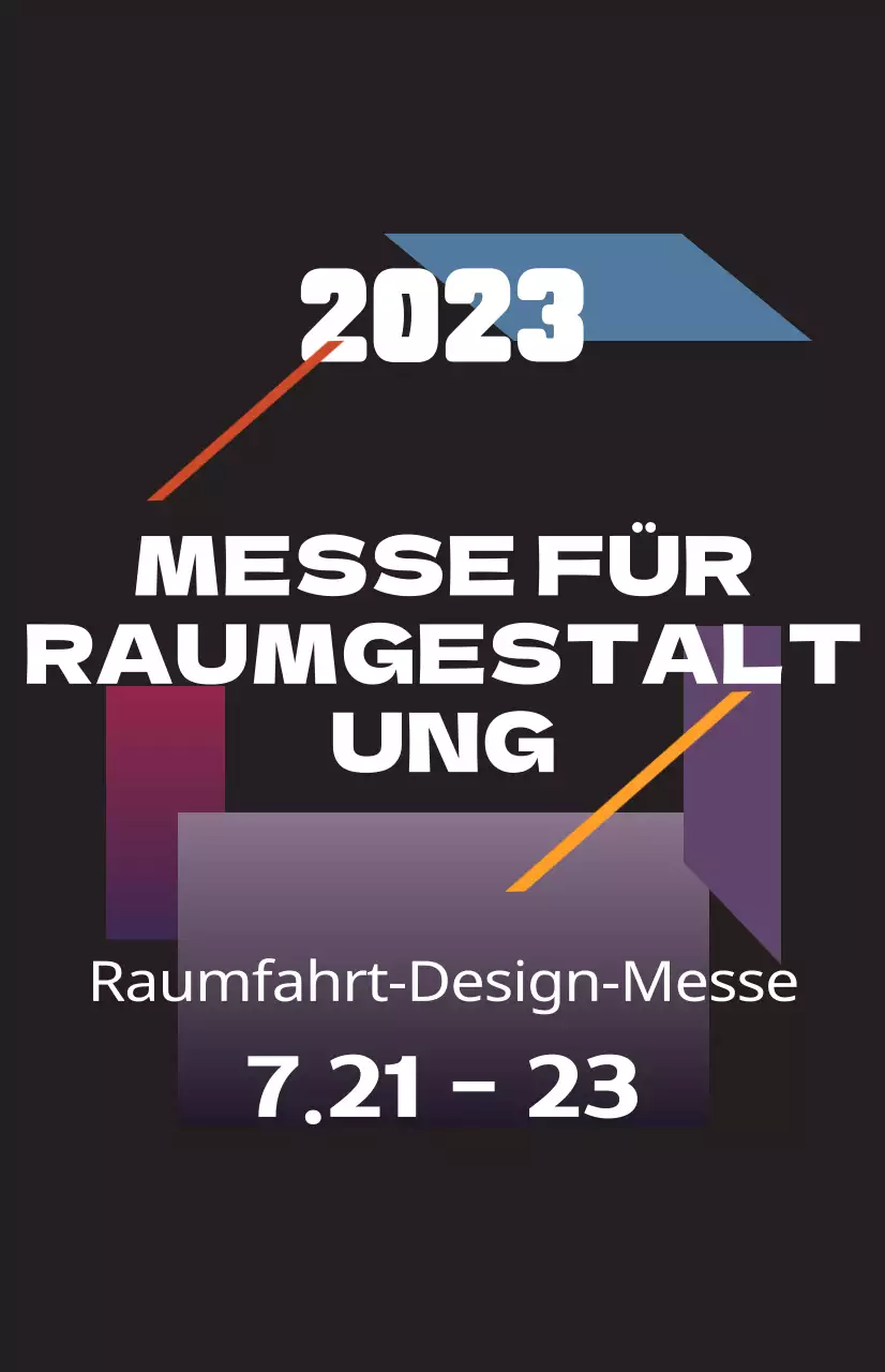 Fördern Sie eine Messe für räumliches Design mit farbenfrohen Illustrationen von Formen und Text.