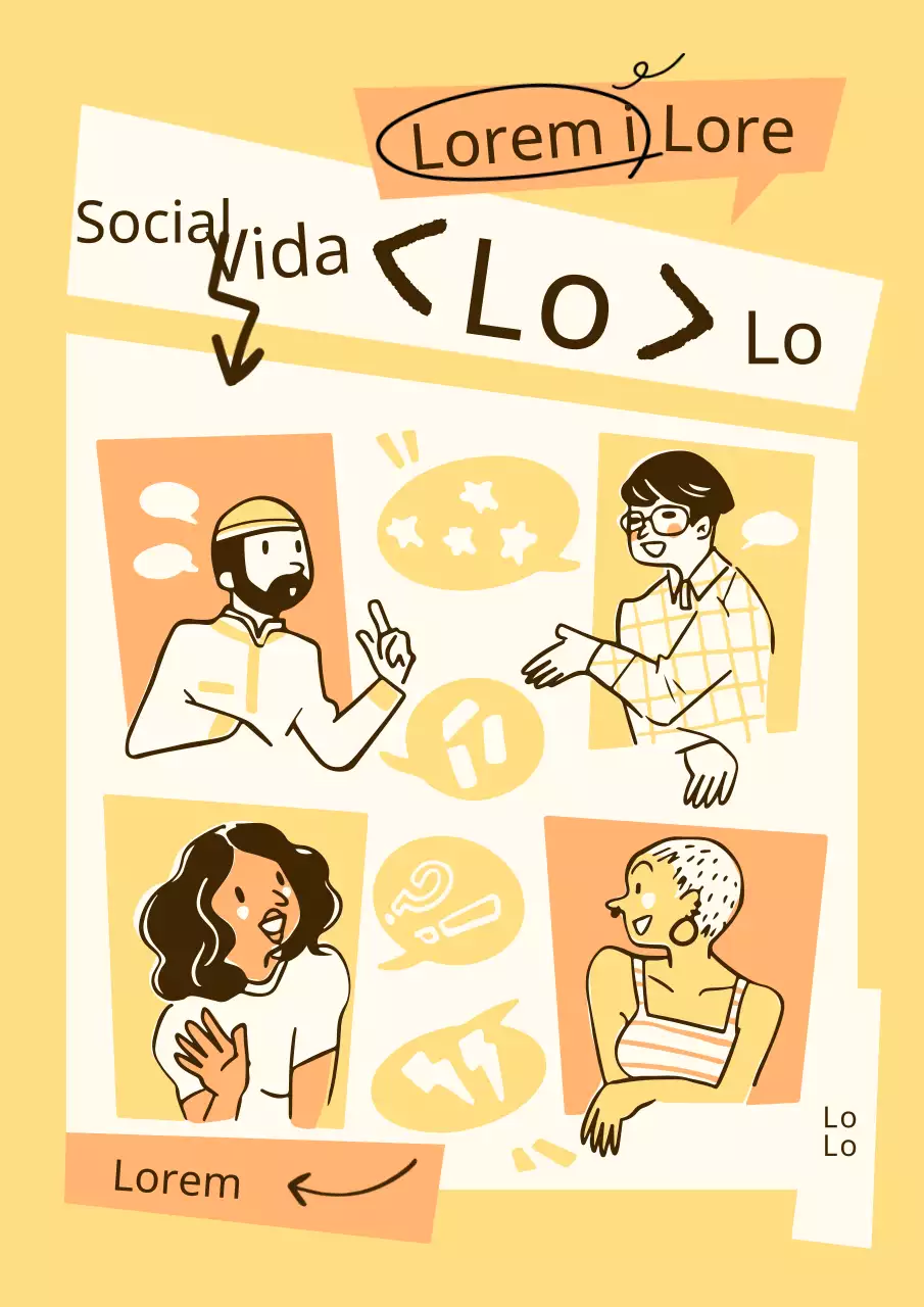 Libro Mentor de la Vida Social con el concepto de personas parlantes en amarillo y naranja